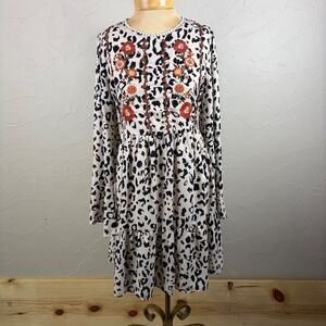 Savanna Jane Womens Boho Dress Leopard Floral Embroidered Babydoll Tiered Small